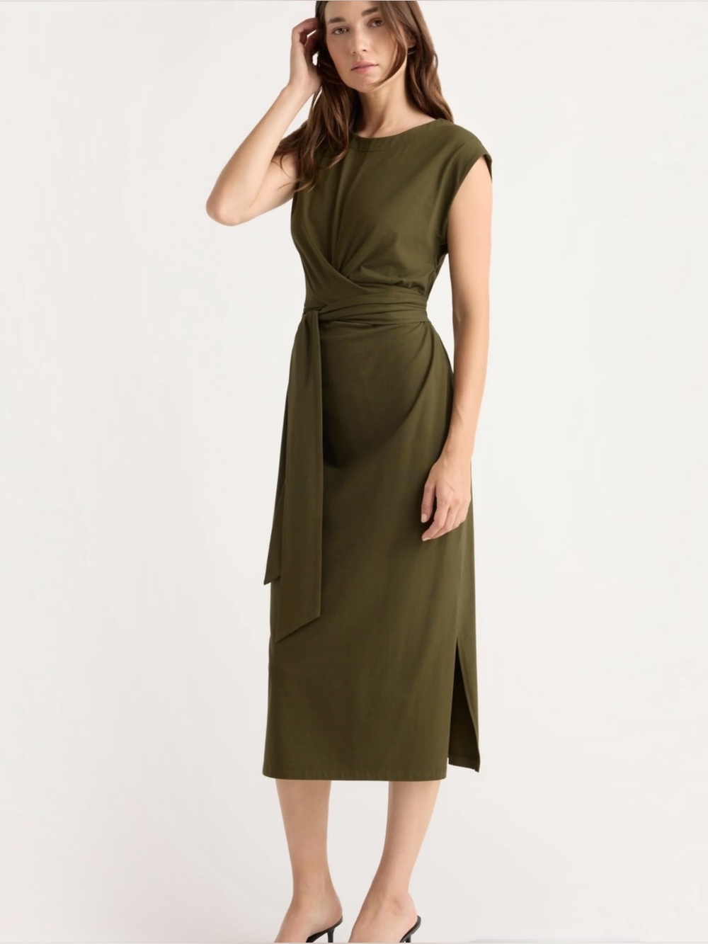 Modern Citizen Fei Tie Front Organic Cotton T-Shirt Dress Green Women Large Midi